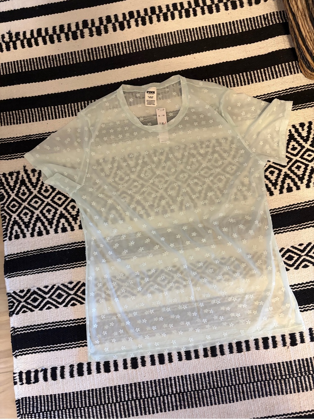 PINK Victoria's Secret Sheer Floral Mesh Tee in Mint
